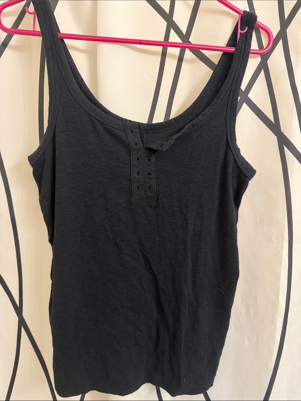 Excellent Aerie Black Ribbed Tank Top with Button Placket - Large
